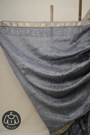 Ash Blue HBP Cotton Silk Saree With Maheshwari Border - SRABCSS1280