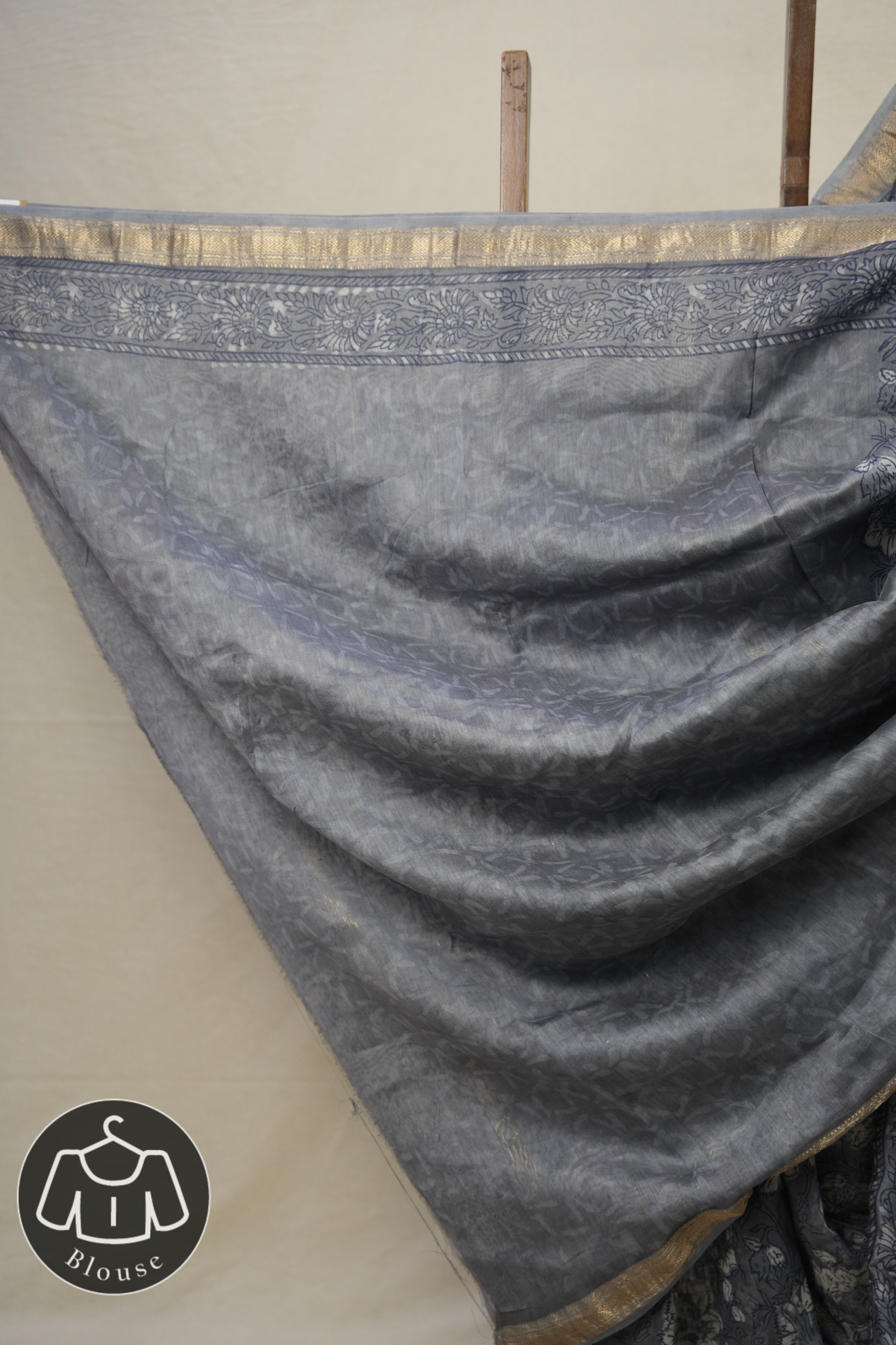 Ash Blue HBP Cotton Silk Saree With Maheshwari Border - SRABCSS1280