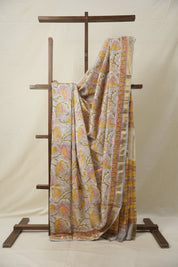 Greyish Blue HBP Cotton Silk Saree With Maheshwari Border - SRGBCSS1320