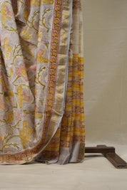 Greyish Blue HBP Cotton Silk Saree With Maheshwari Border - SRGBCSS1320