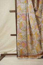 Greyish Blue HBP Cotton Silk Saree With Maheshwari Border - SRGBCSS1320