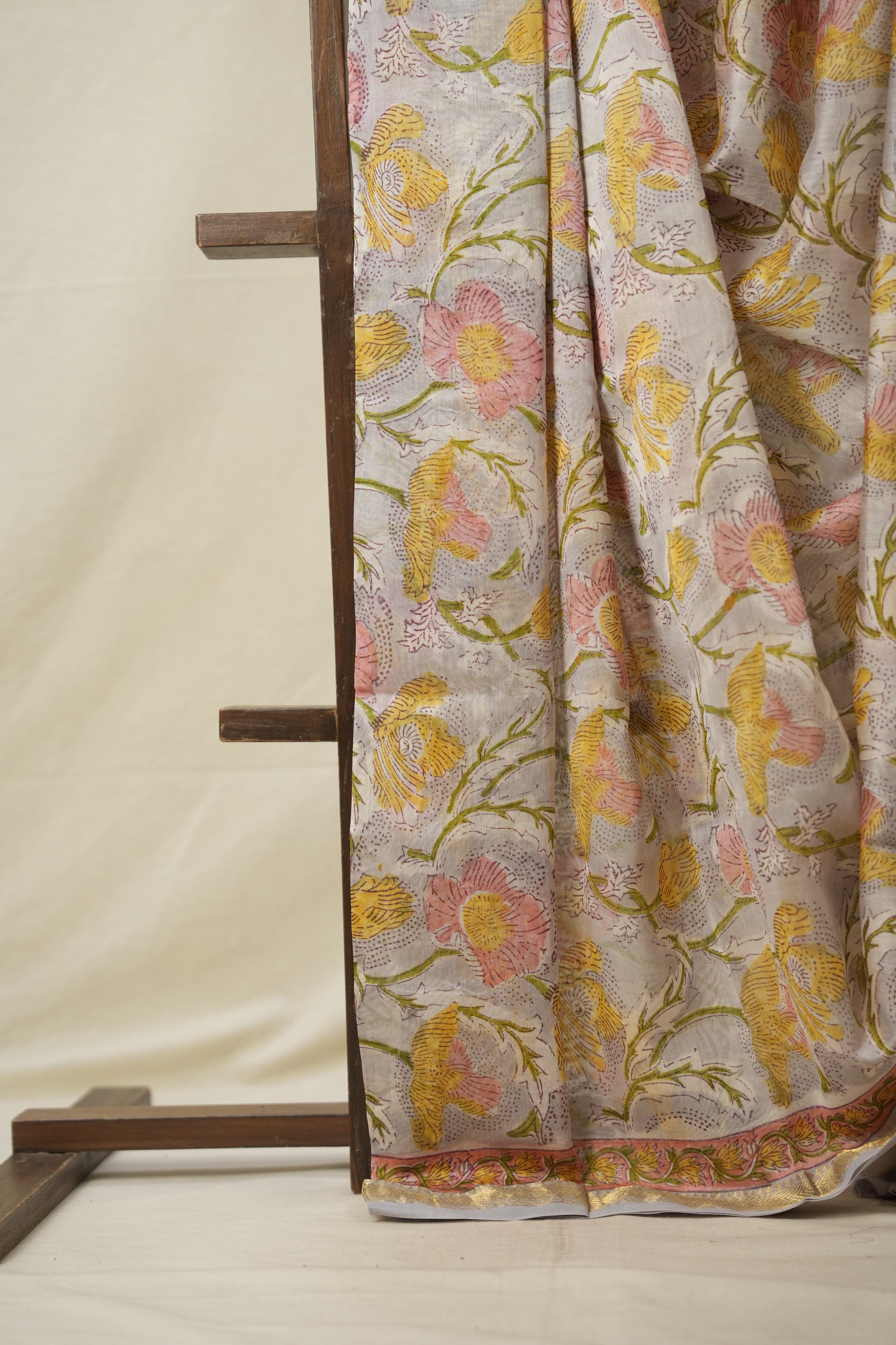 Greyish Blue HBP Cotton Silk Saree With Maheshwari Border - SRGBCSS1320