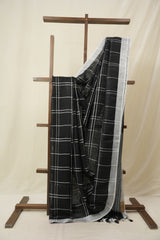 Black Linen Saree With Tassels - SRBLS504