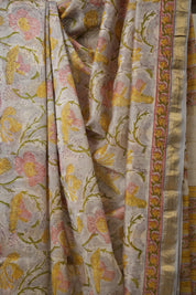 Greyish Blue HBP Cotton Silk Saree With Maheshwari Border - SRGBCSS1320