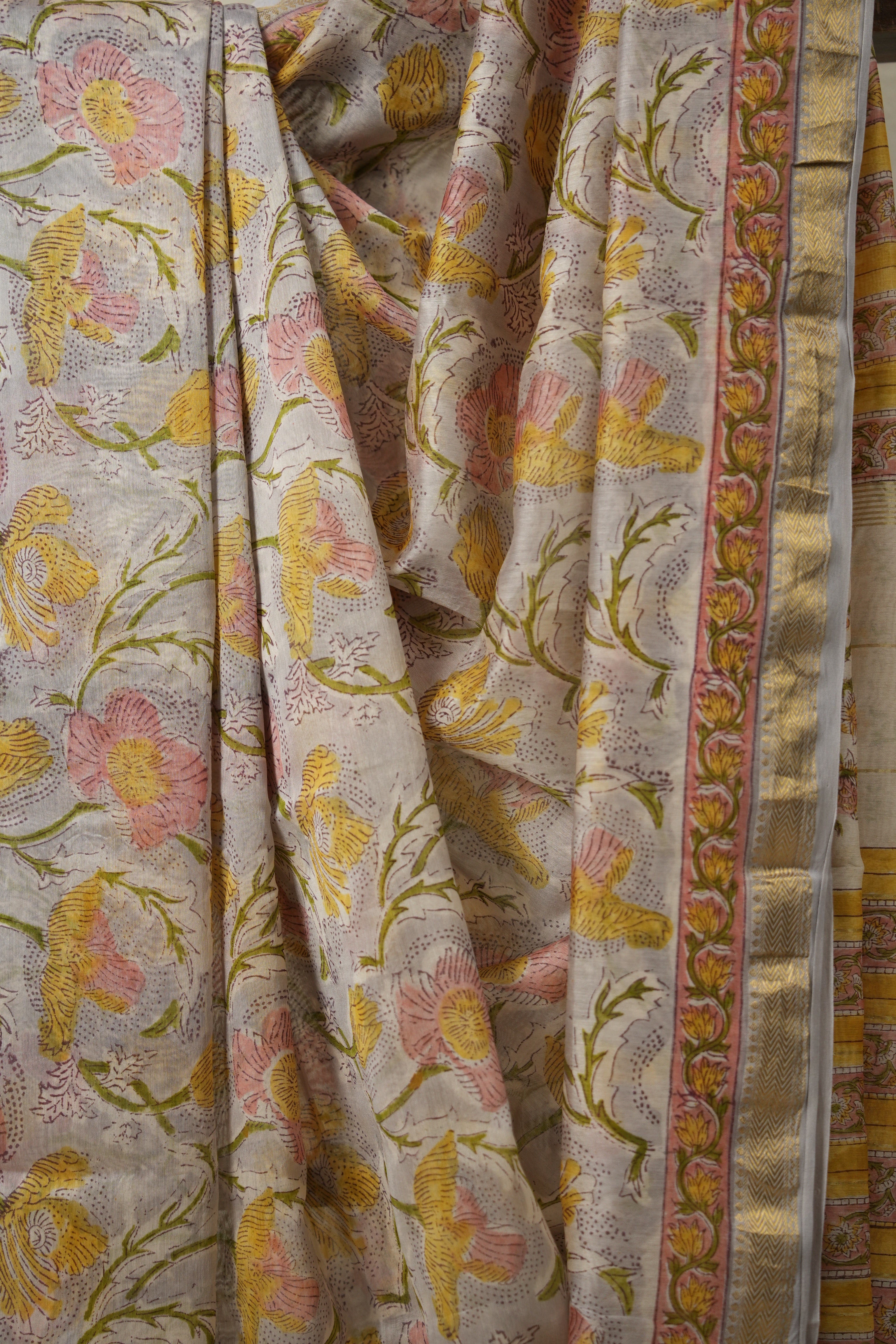 Greyish Blue HBP Cotton Silk Saree With Maheshwari Border - SRGBCSS1320