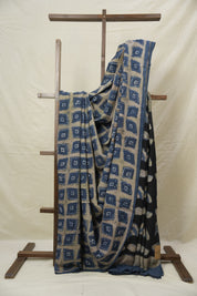 Off White Blue HBP Modal Silk Saree - SROWBMSS552