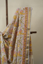 Greyish Blue HBP Cotton Silk Saree With Maheshwari Border - SRGBCSS1320