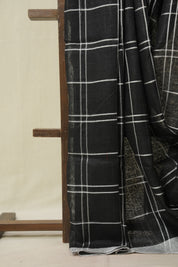 Black Linen Saree With Tassels - SRBLS504