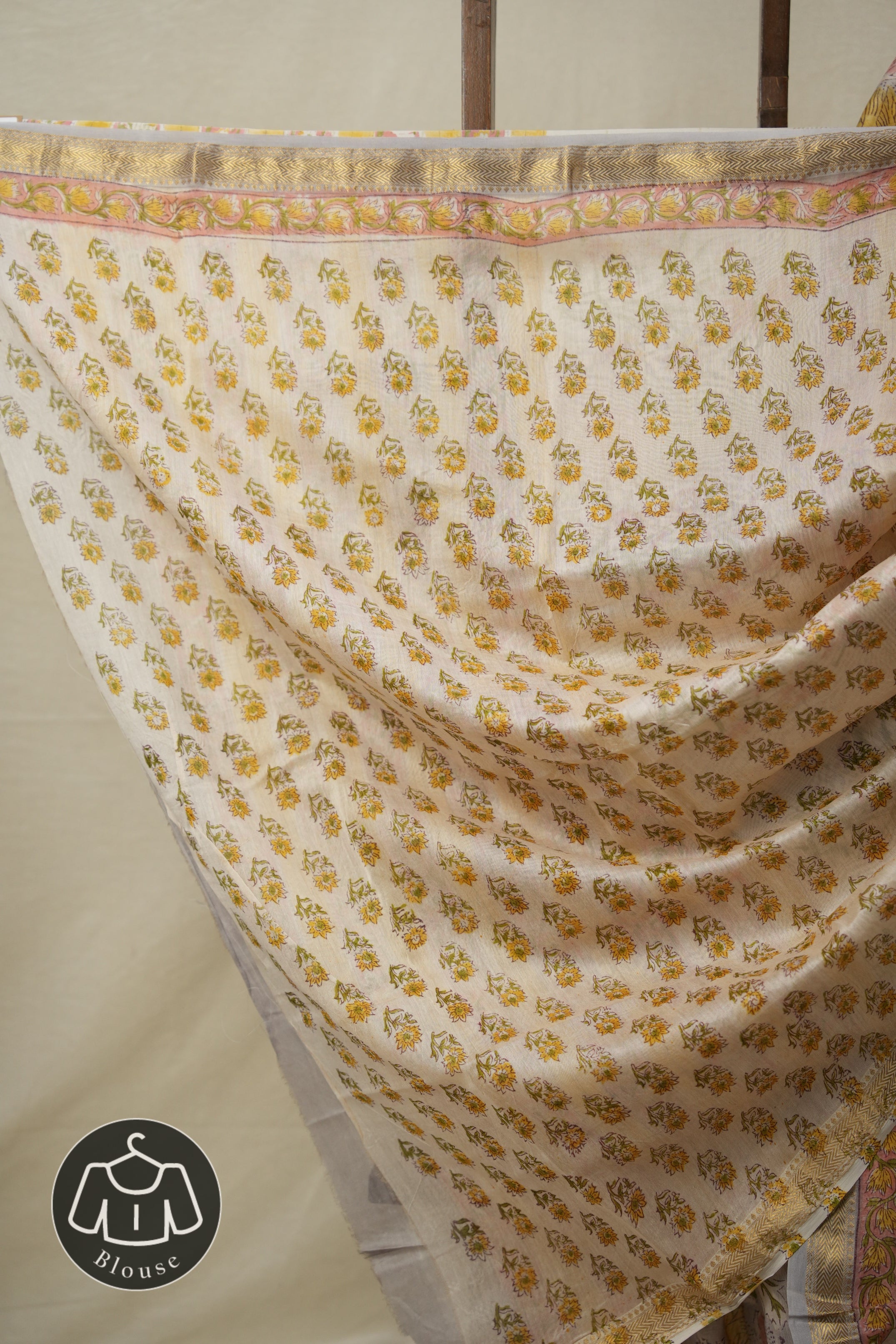 Greyish Blue HBP Cotton Silk Saree With Maheshwari Border - SRGBCSS1320