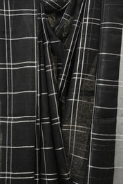 Black Linen Saree With Tassels - SRBLS504