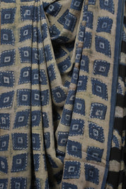 Off White Blue HBP Modal Silk Saree - SROWBMSS552