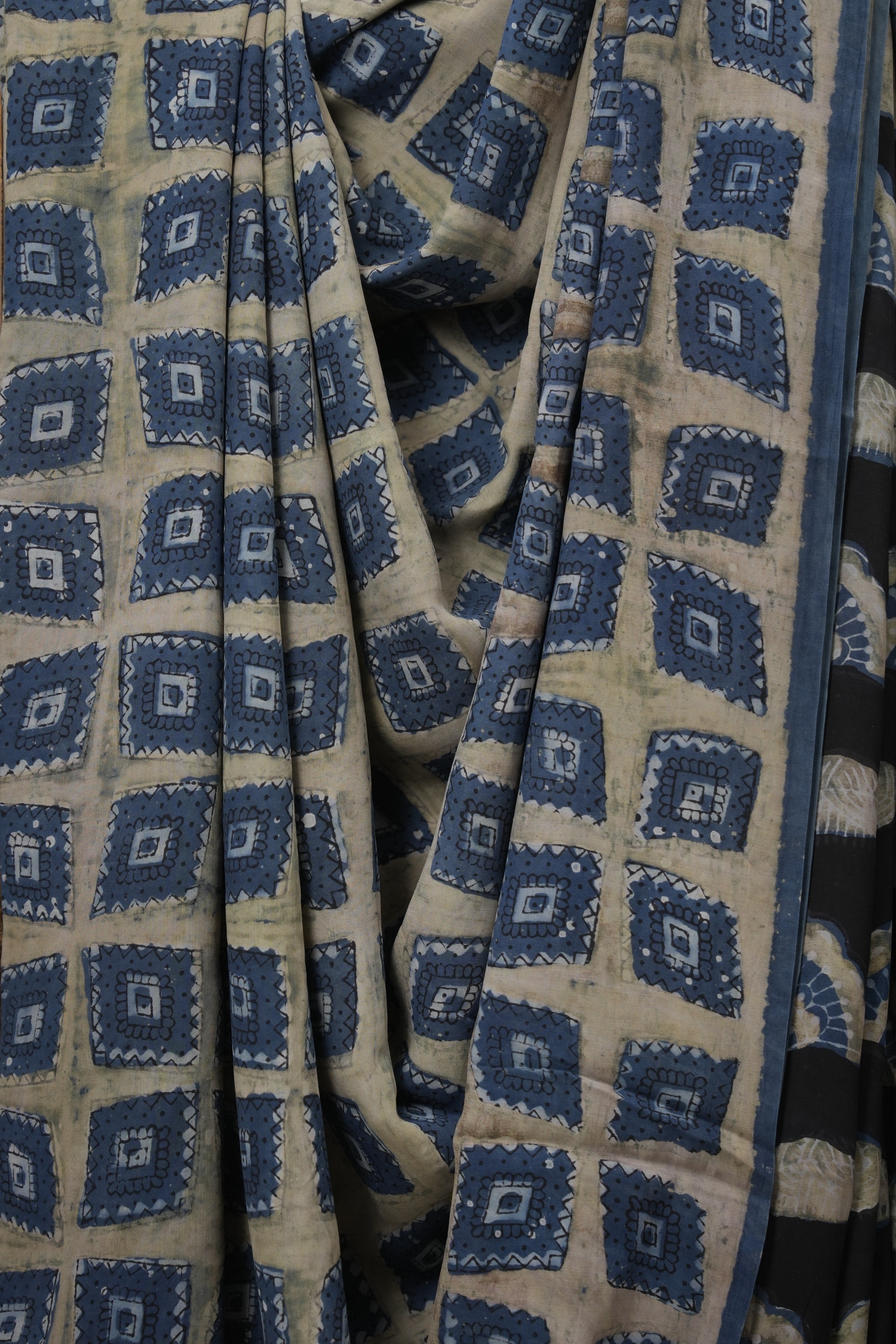 Off White Blue HBP Modal Silk Saree - SROWBMSS552