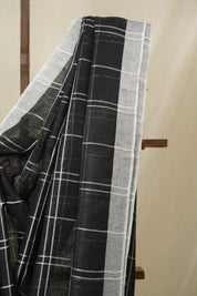 Black Linen Saree With Tassels - SRBLS504