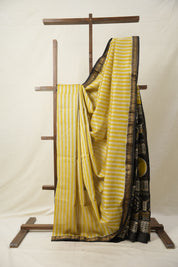 White - Yellow HBP Cotton Silk Saree With Maheshwari Border - SRWYCSS1321