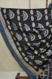 Off White Blue HBP Modal Silk Saree - SROWBMSS552