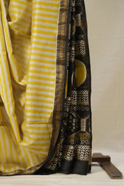 White - Yellow HBP Cotton Silk Saree With Maheshwari Border - SRWYCSS1321