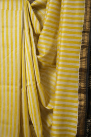 White - Yellow HBP Cotton Silk Saree With Maheshwari Border - SRWYCSS1321