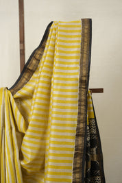 White - Yellow HBP Cotton Silk Saree With Maheshwari Border - SRWYCSS1321