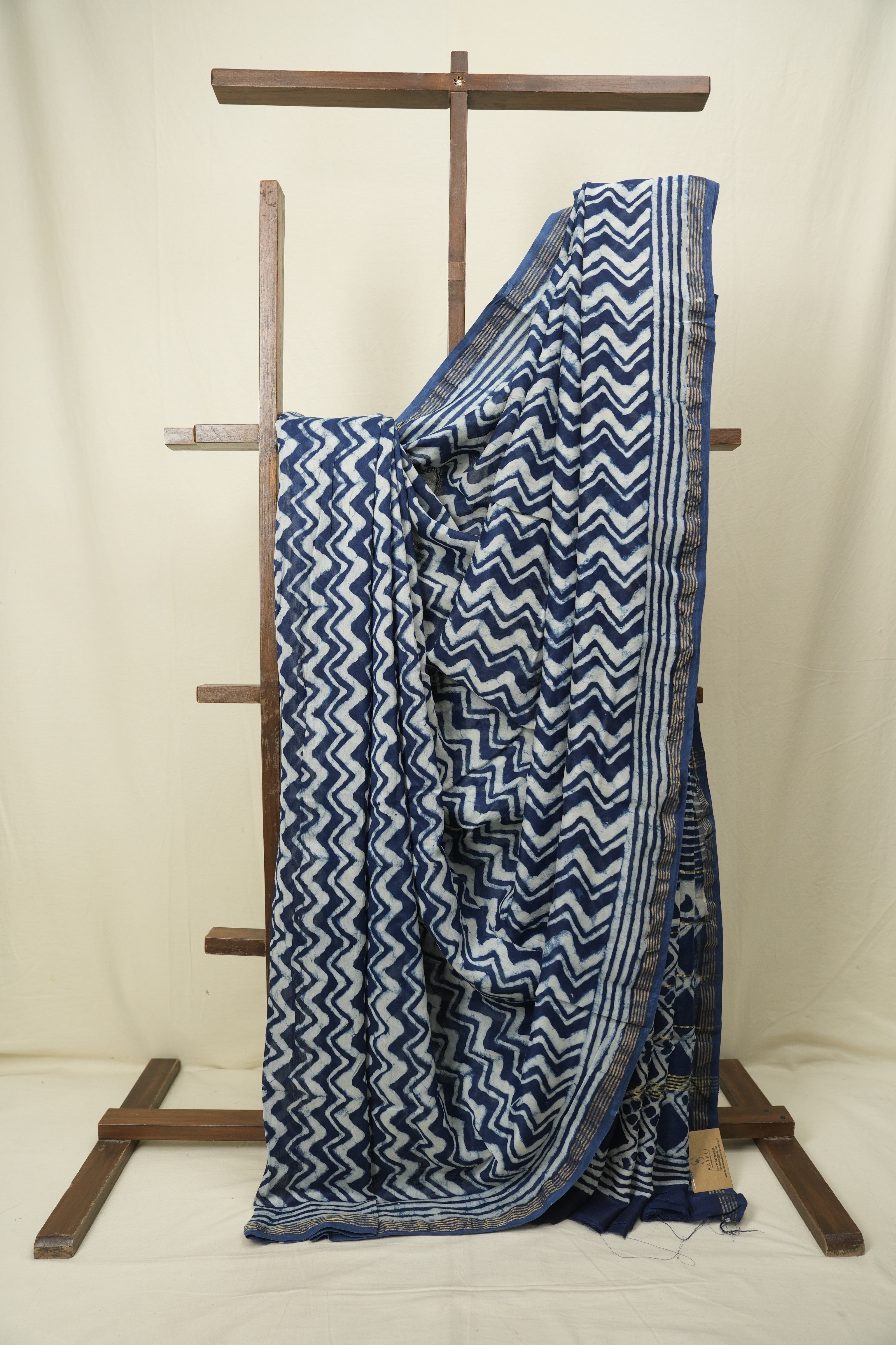 Indigo HBP Cotton Silk Saree With Chanderi Border - SRICSS1735