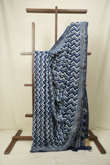 Indigo HBP Cotton Silk Saree With Chanderi Border - SRICSS1735