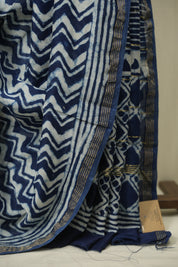 Indigo HBP Cotton Silk Saree With Chanderi Border - SRICSS1735