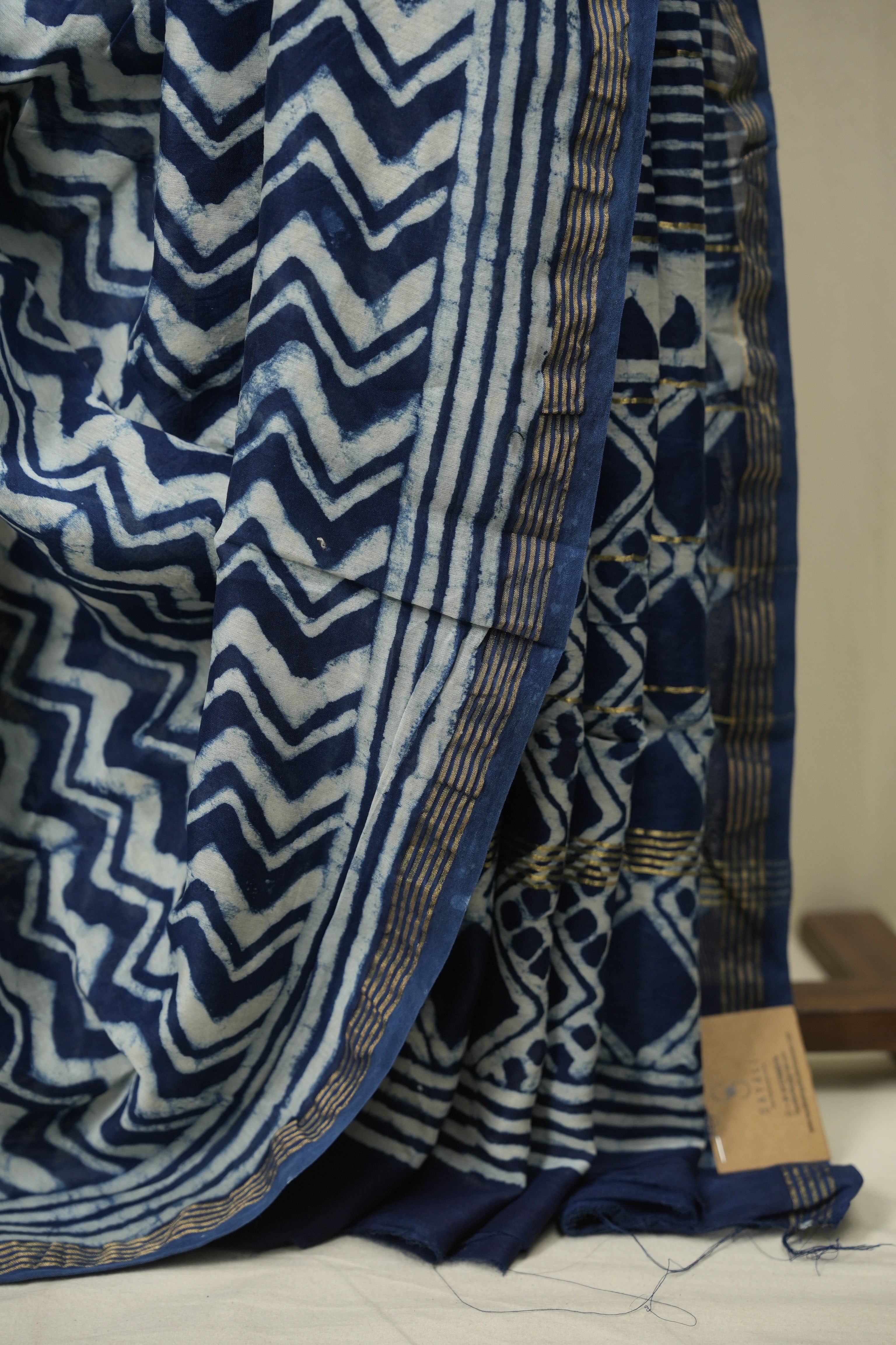 Indigo HBP Cotton Silk Saree With Chanderi Border - SRICSS1735