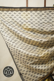 White - Yellow HBP Cotton Silk Saree With Maheshwari Border - SRWYCSS1321