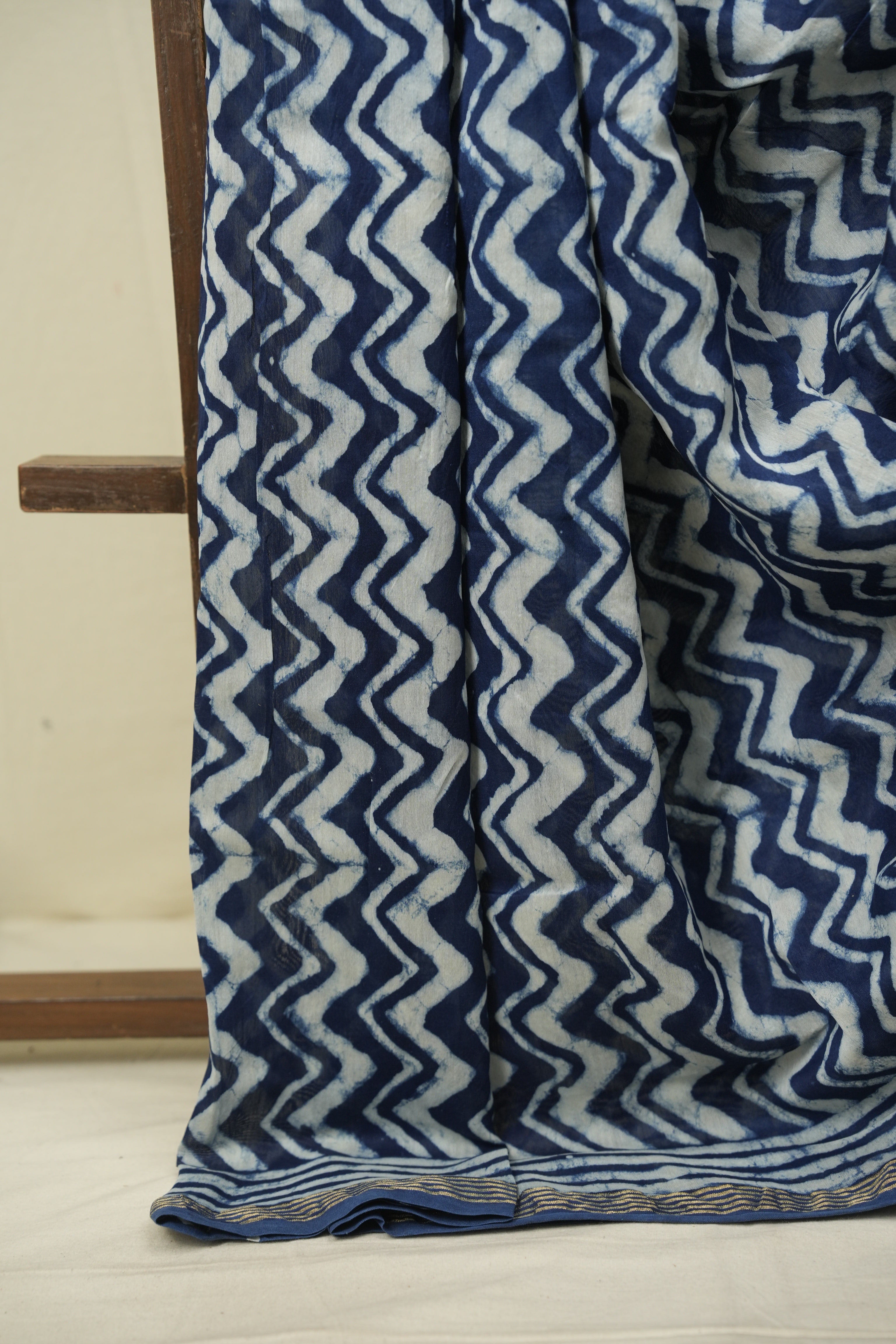 Indigo HBP Cotton Silk Saree With Chanderi Border - SRICSS1735