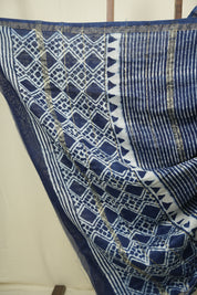 Indigo HBP Cotton Silk Saree With Chanderi Border - SRICSS1735