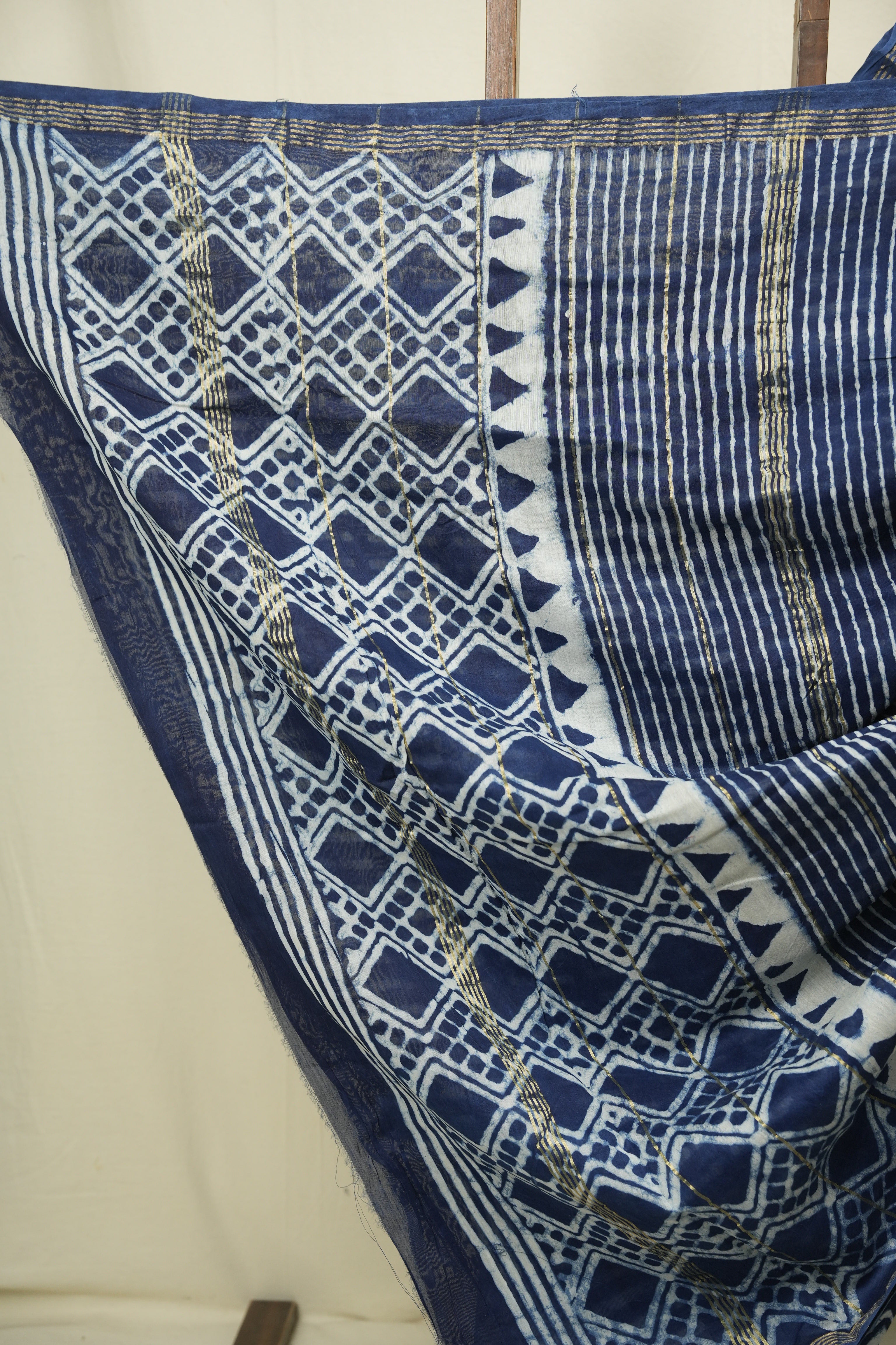 Indigo HBP Cotton Silk Saree With Chanderi Border - SRICSS1735