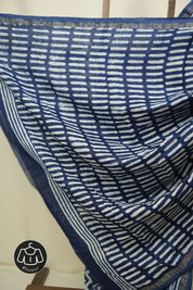 Indigo HBP Cotton Silk Saree With Chanderi Border - SRICSS1736