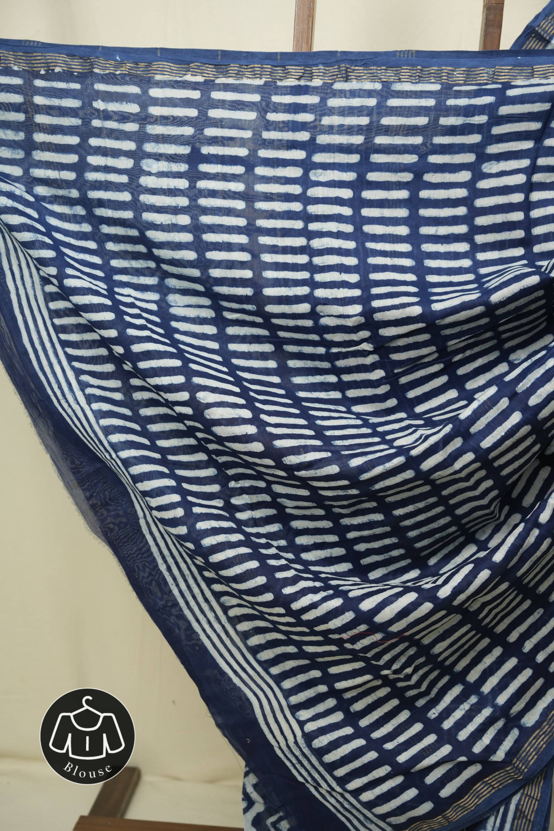 Indigo HBP Cotton Silk Saree With Chanderi Border - SRICSS1736