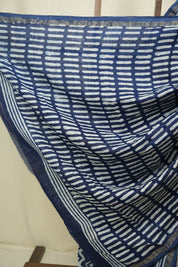 Indigo HBP Cotton Silk Saree With Chanderi Border - SRICSS1735