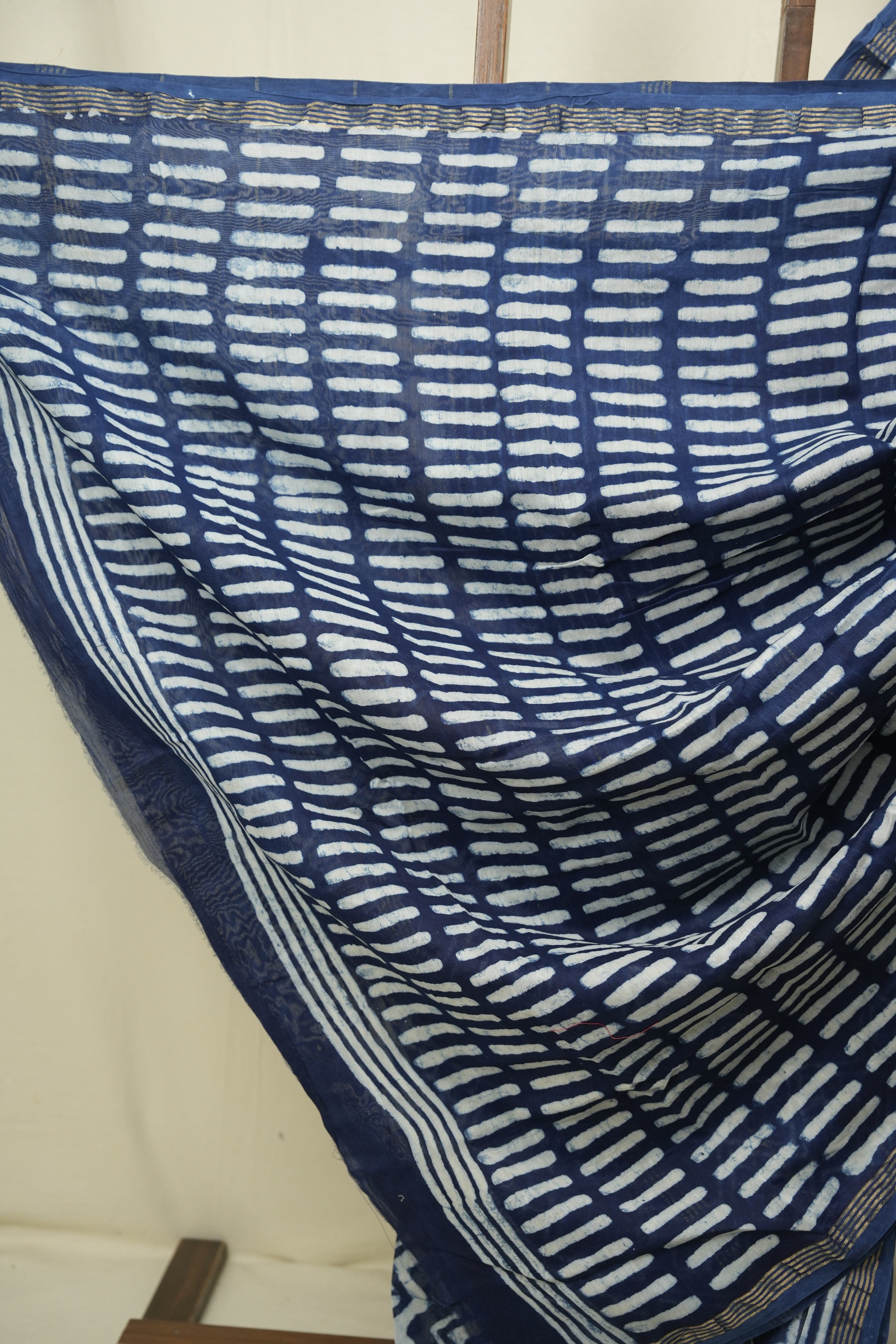Indigo HBP Cotton Silk Saree With Chanderi Border - SRICSS1735