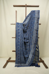 Indigo HBP Cotton Silk Saree With Chanderi Border - SRICSS1737