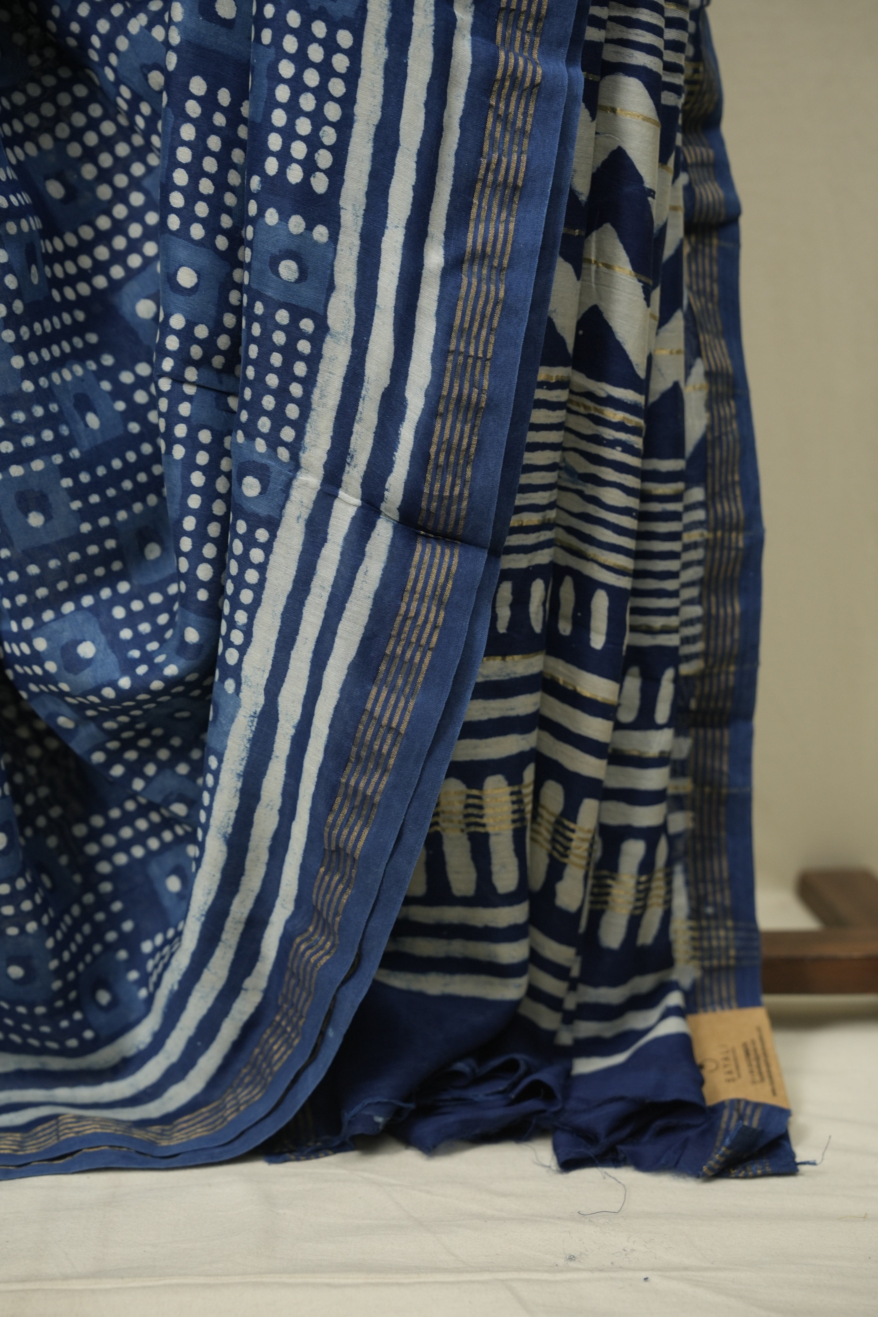 Indigo HBP Cotton Silk Saree With Chanderi Border - SRICSS1737