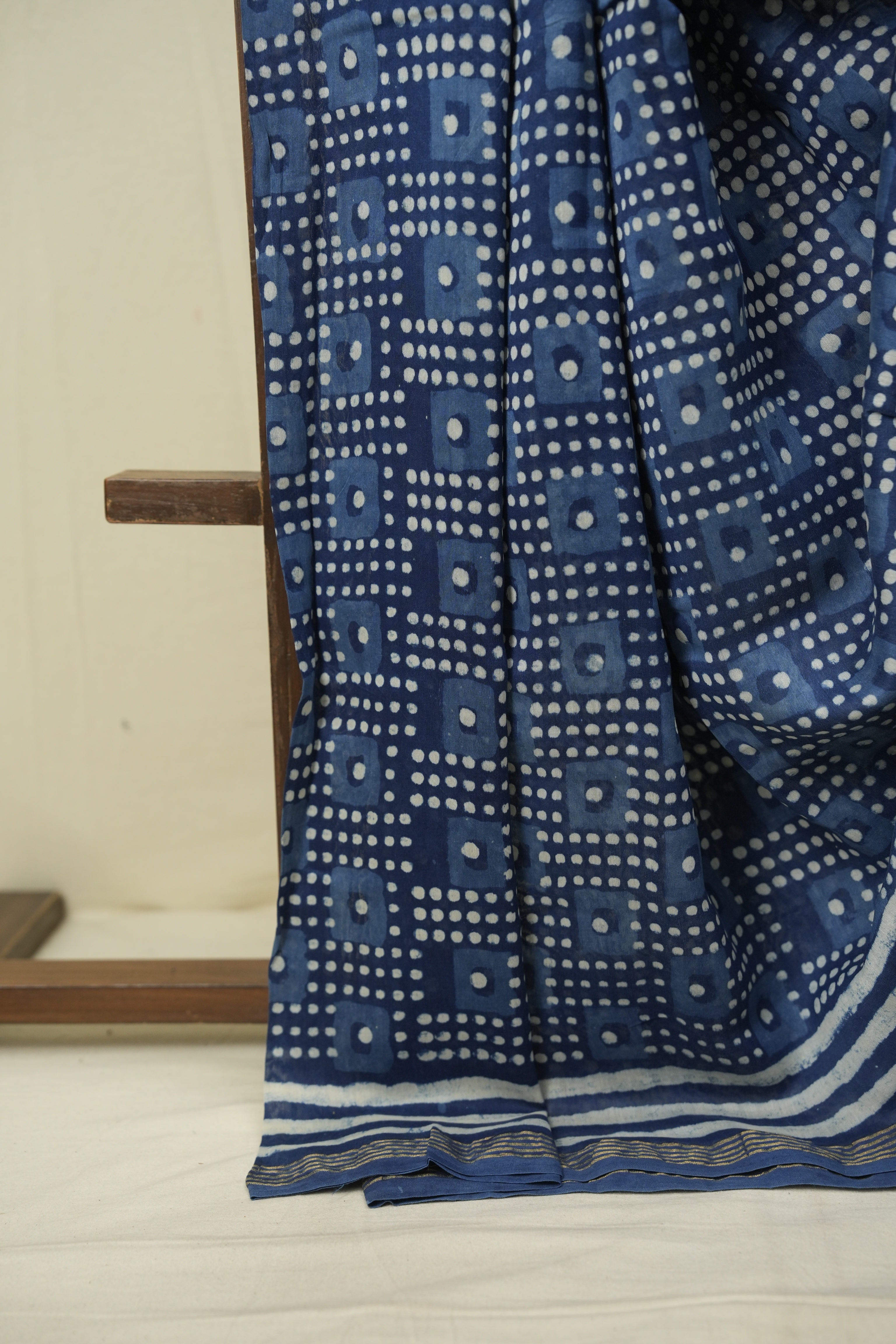 Indigo HBP Cotton Silk Saree With Chanderi Border - SRICSS1737