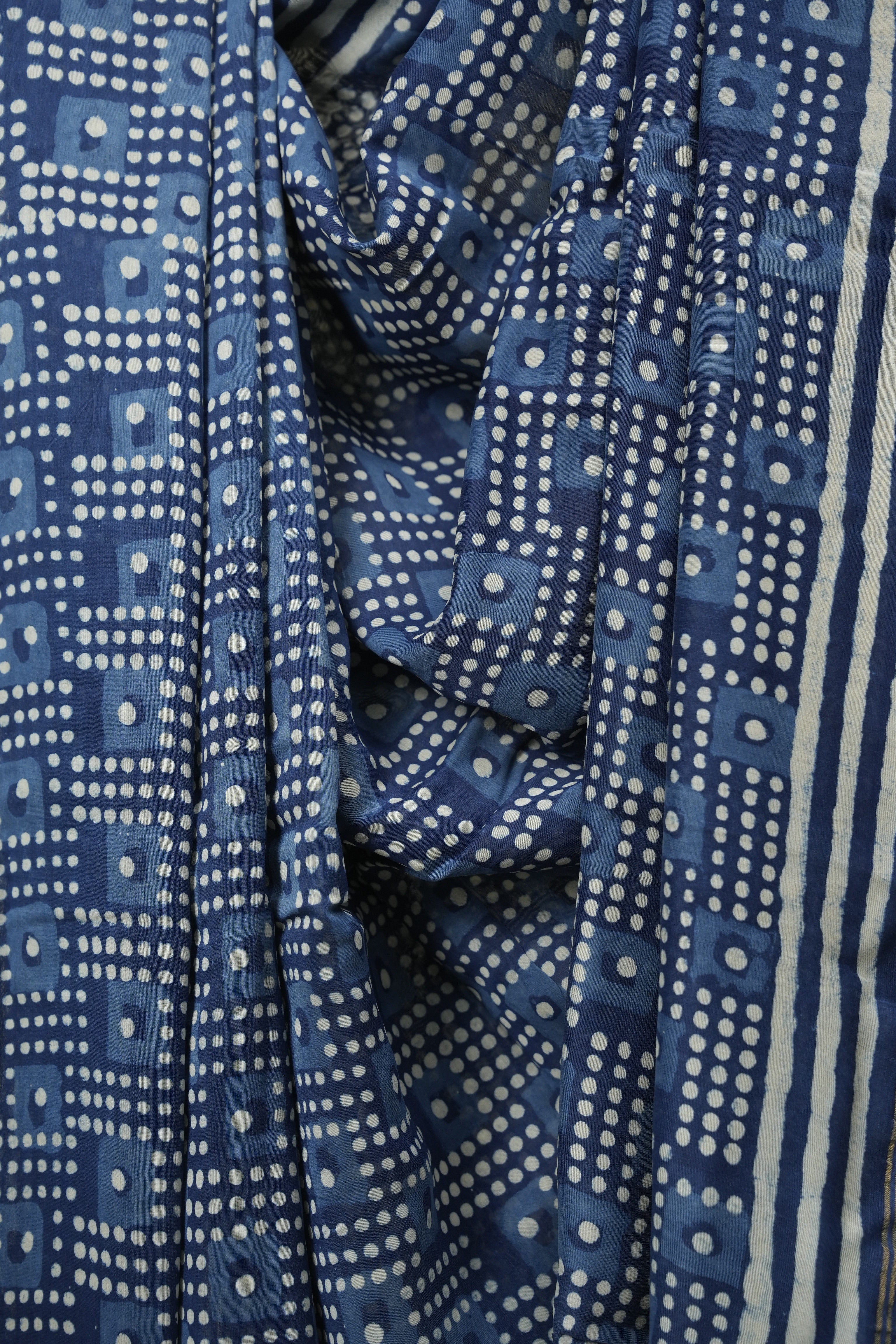 Indigo HBP Cotton Silk Saree With Chanderi Border - SRICSS1737