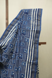 Indigo HBP Cotton Silk Saree With Chanderi Border - SRICSS1737