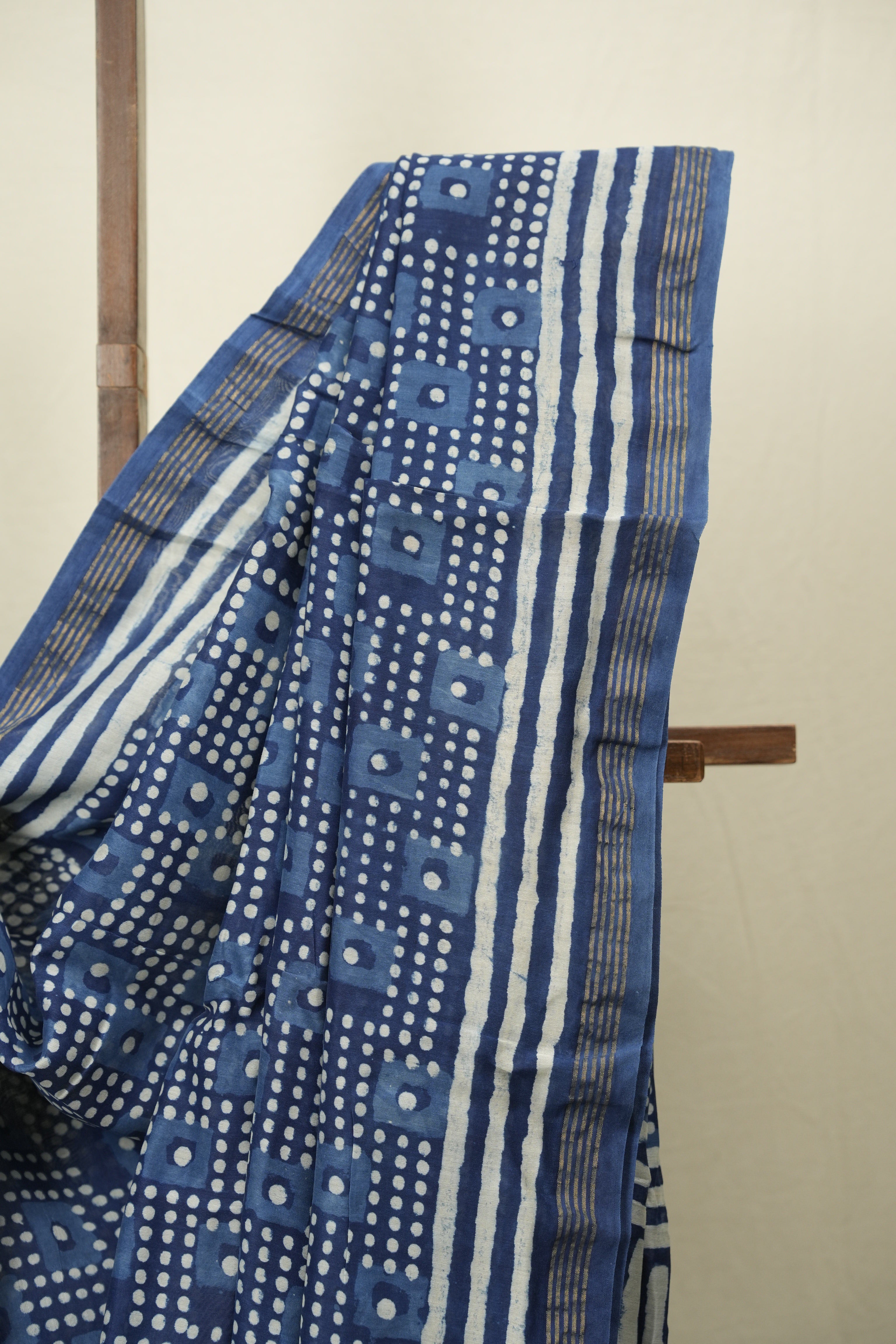 Indigo HBP Cotton Silk Saree With Chanderi Border - SRICSS1737