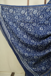 Indigo HBP Cotton Silk Saree With Chanderi Border - SRICSS1737