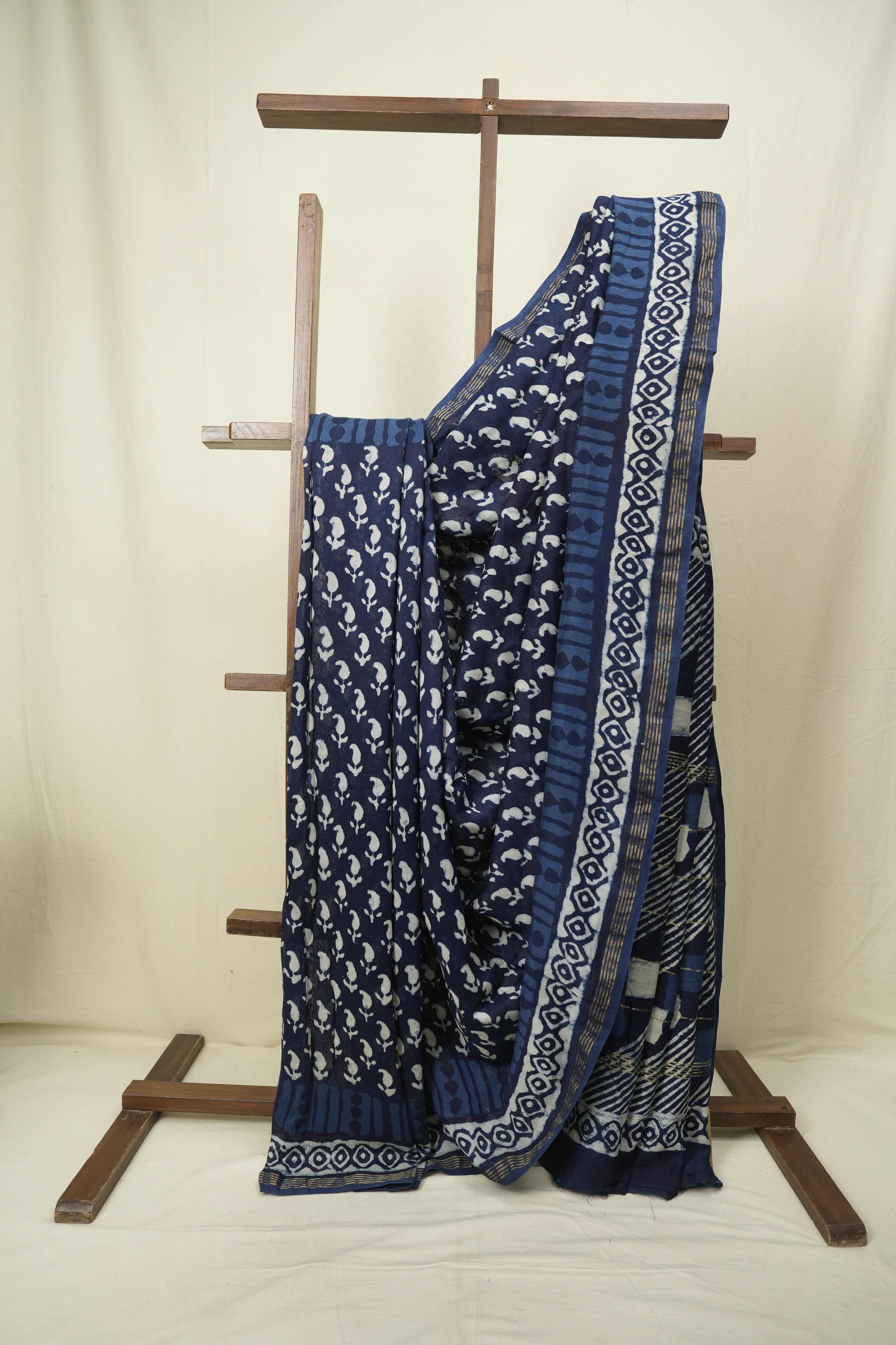 Indigo HBP Cotton Silk Saree With Chanderi Border - SRICSS1738