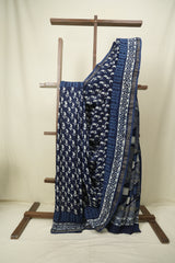 Indigo HBP Cotton Silk Saree With Chanderi Border - SRICSS1738