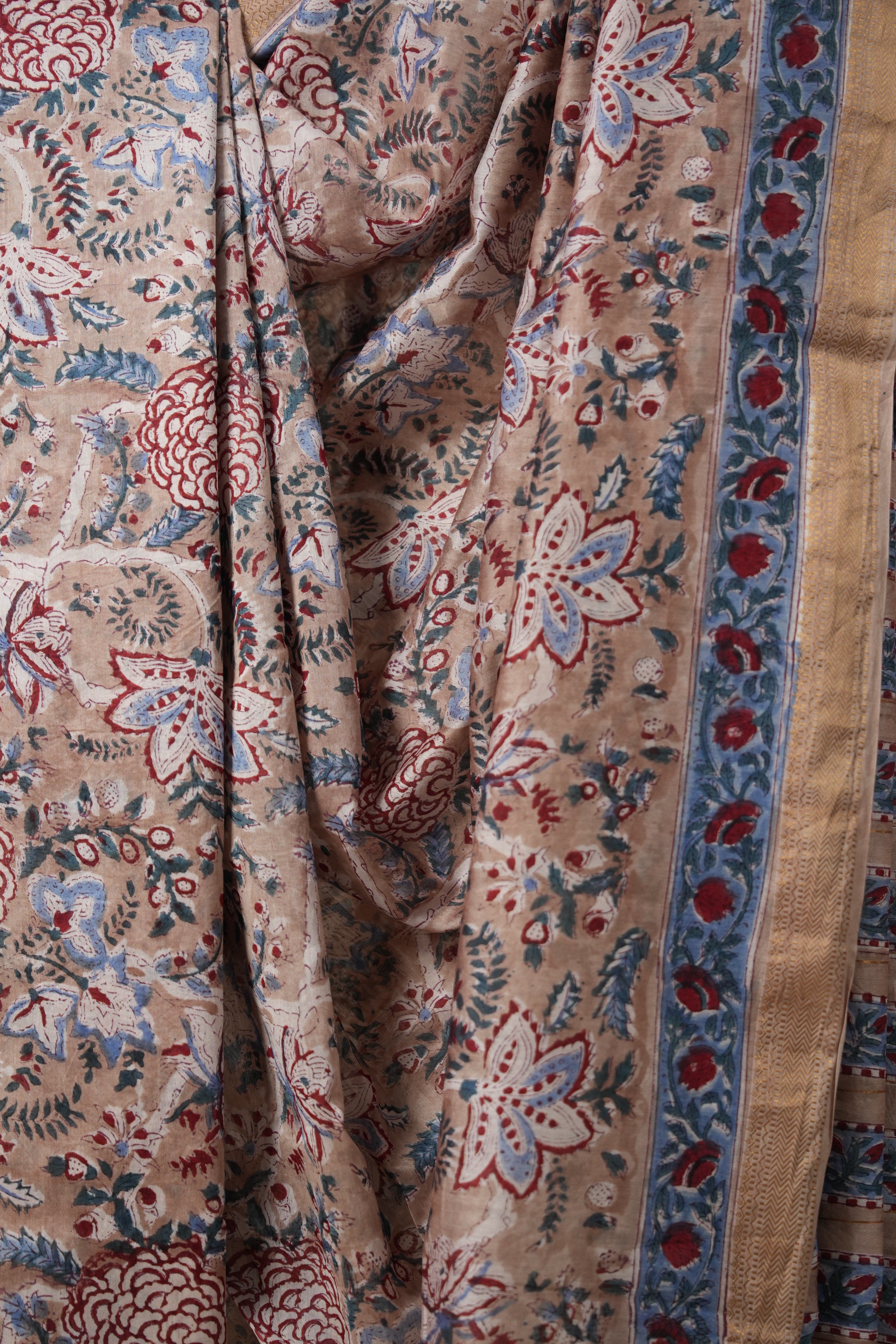 Light Brown HBP Cotton Silk Saree With Maheshwari Border - SRLBCSS1307