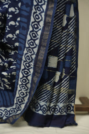 Indigo HBP Cotton Silk Saree With Chanderi Border - SRICSS1738