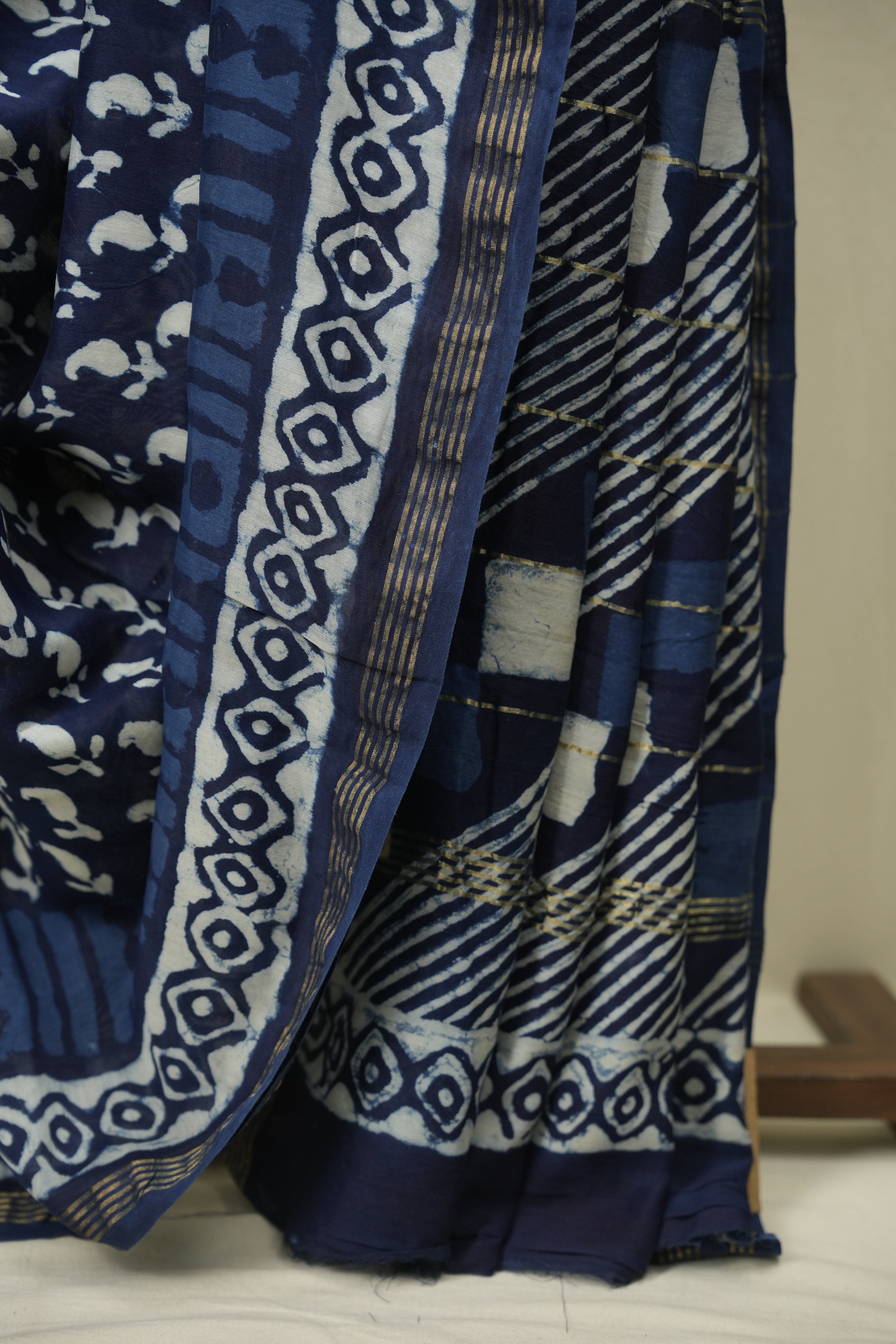 Indigo HBP Cotton Silk Saree With Chanderi Border - SRICSS1738