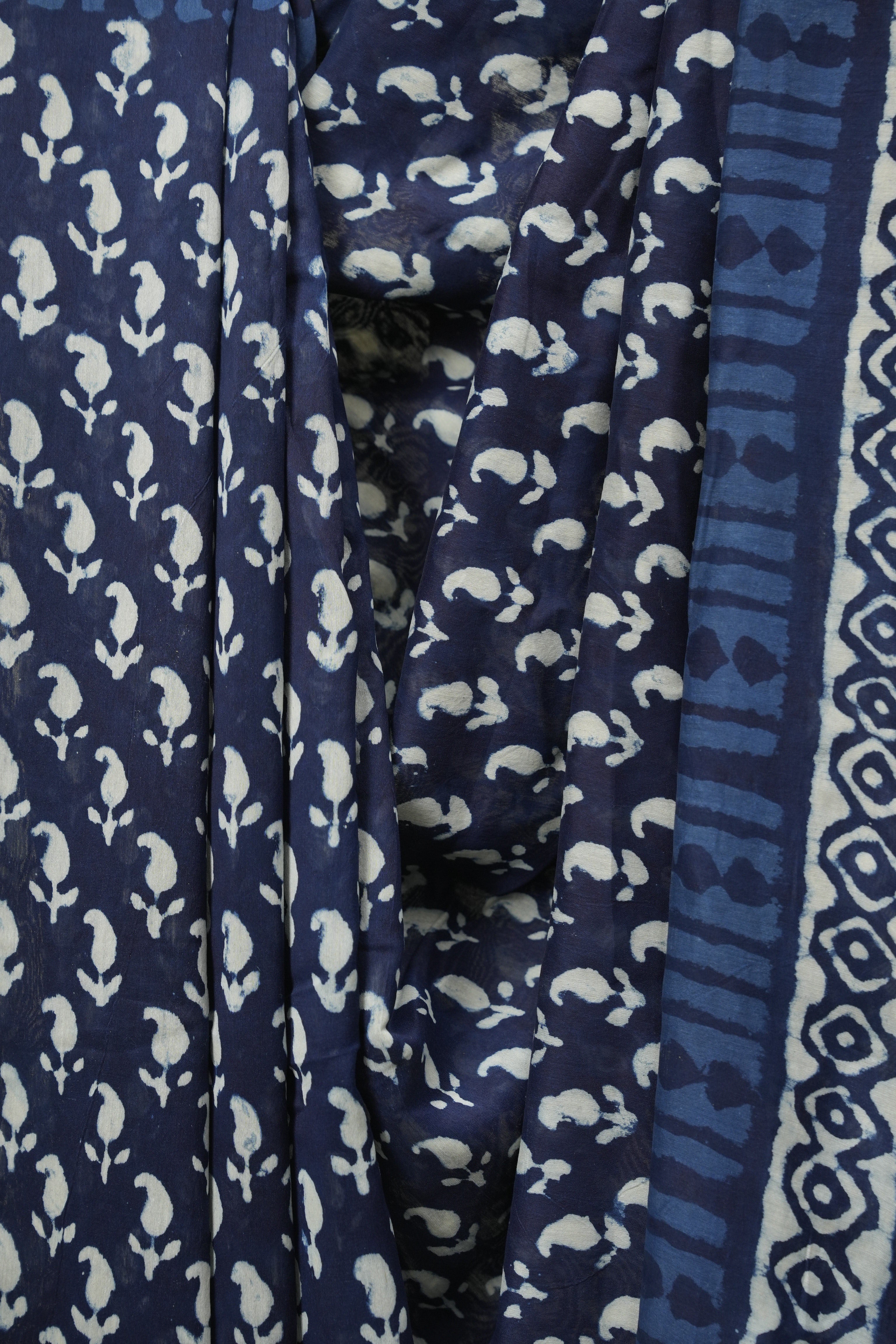 Indigo HBP Cotton Silk Saree With Chanderi Border - SRICSS1738