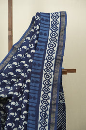 Indigo HBP Cotton Silk Saree With Chanderi Border - SRICSS1738