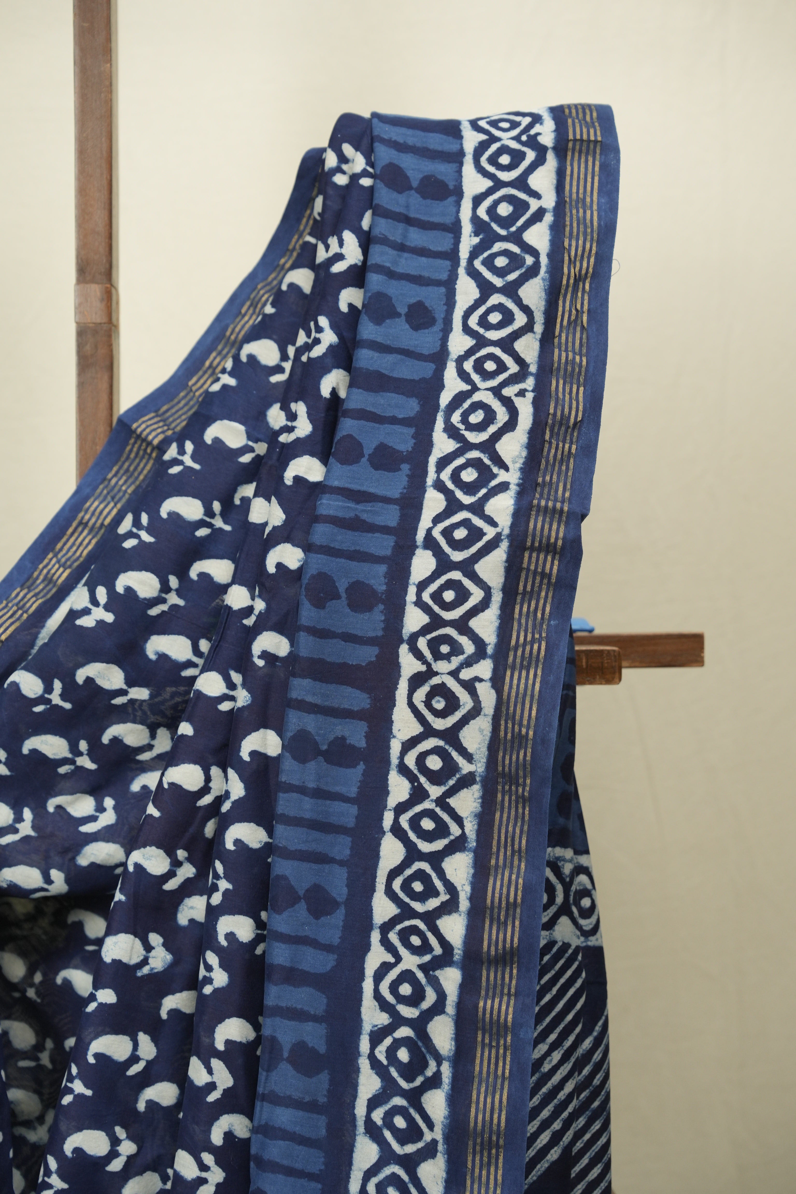 Indigo HBP Cotton Silk Saree With Chanderi Border - SRICSS1738