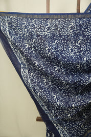 Indigo HBP Cotton Silk Saree With Chanderi Border - SRICSS1738